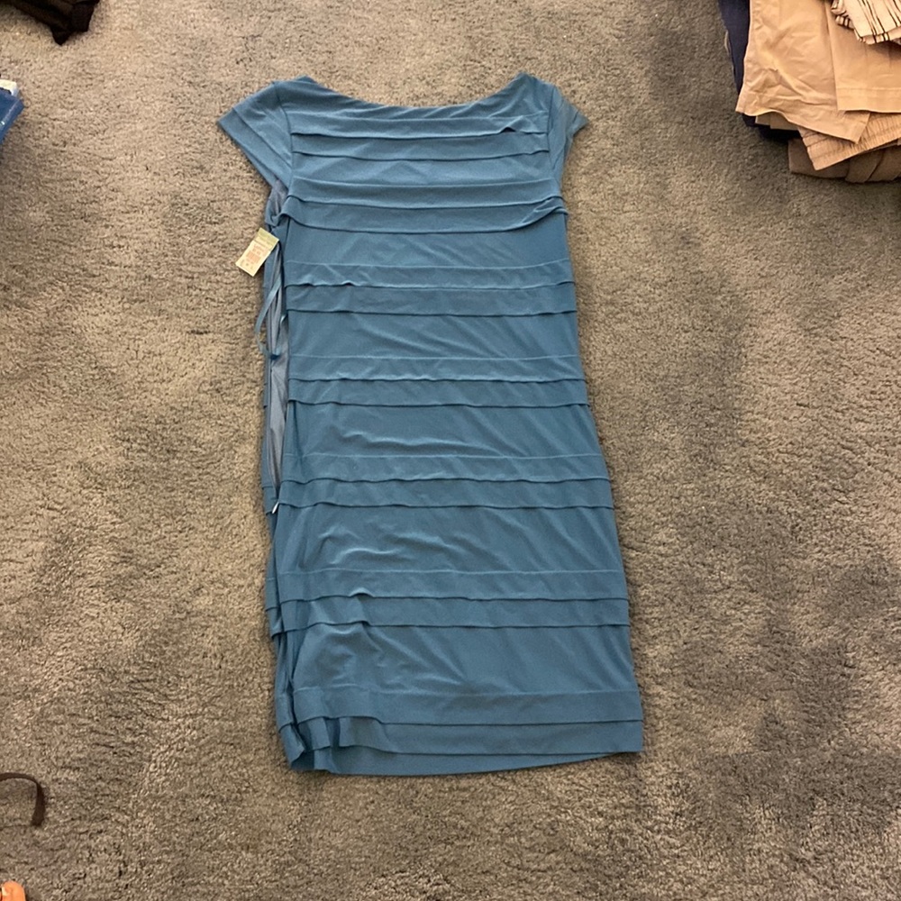 Blue dress.